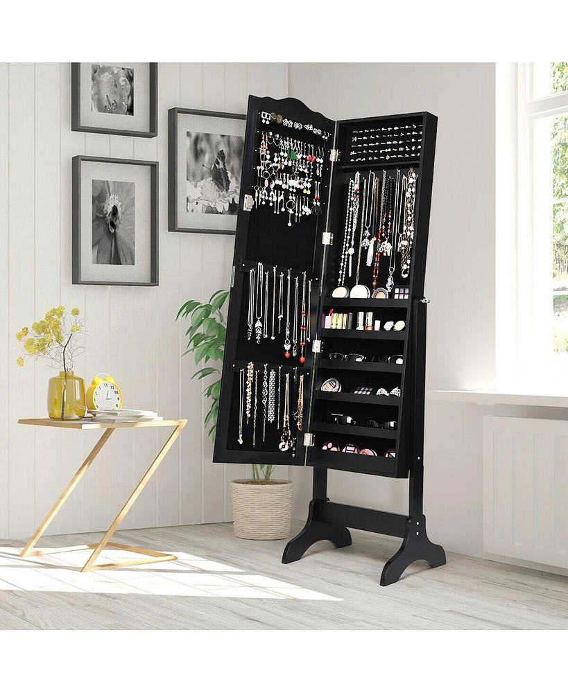 Slickblue Mirrored Lockable Jewelry Cabinet Armoire Organizer Storage Box-Black