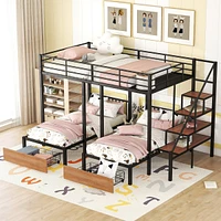 Streamdale Furniture Full Over Twin-Twin Triple Bunk Bed With Drawers And Staircase