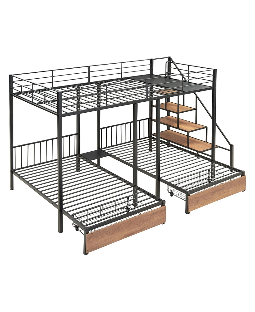 Streamdale Furniture Full Over Twin-Twin Triple Bunk Bed With Drawers And Staircase