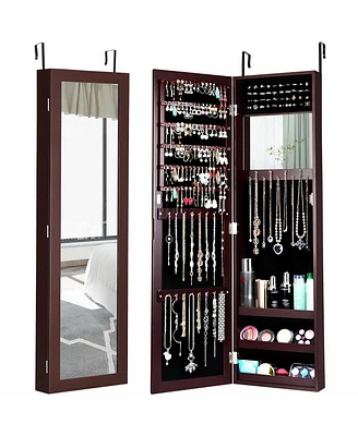 Slickblue Full Length Mirror Jewelry Cabinet with Ring Slots and Necklace Hooks