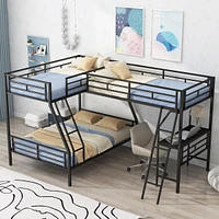 Simplie Fun Twin Over Full Bunk Bed With A Twin Size Loft Bed Attached, With A Desk, Metal