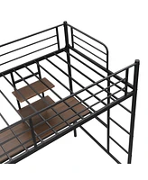 Streamdale Furniture Metal Twin Loft Bed With Desk And Storage Shelves