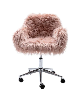 Simplie Fun Modern Faux Fur Home Office Chair, Fluffy Chair For Girls