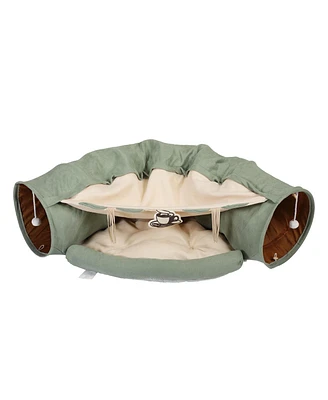 Streamdale Furniture Collapsible Cat Tunnel and Bed Bright Green Oasis for Play and Rest