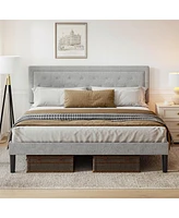 Streamdale Furniture Light Grey Bed Frame With Adjustable Border Headboard Queen Size