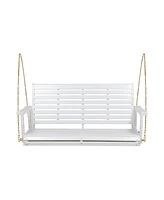 Simplie Fun Premium Acacia Wood Porch Swing with Slat Design and Complementary Finish