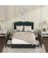 Streamdale Furniture Velvet Upholstered Led Queen Bed with Storage