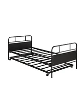 Streamdale Furniture Metal Daybed Platform Bed Frame With Trundle Built-In Casters, Twin Size