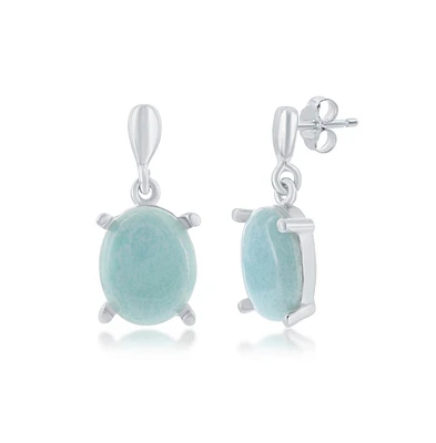 Caribbean Treasures Sterling Silver Four-Prong Oval Larimar Dangle Earrings