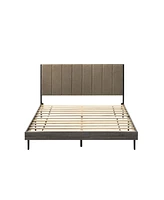 Simplie Fun Queen Bed, Brown Fabric & Weathered Finish