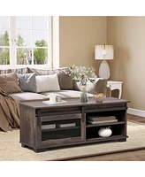 Homcom Farmhouse Coffee Table with Sliding Mesh Barn Door and Storage Cabinet