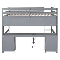Full Size Loft Bed With Desk, Cabinets, Drawers And Bedside Tray, Charging Station
