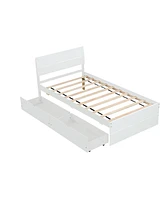 Simplie Fun Modern Twin Bed Frame with High Gloss Finish and 2 Drawers