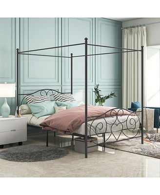 Streamdale Furniture Metal Canopy Bed Frame With Vintage Style Headboard & Footboard, Easy Diy Assembly All Parts