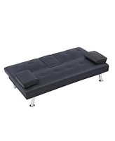 Streamdale Furniture 67" Pu Multifunctional Double Folding Sofa Bed For Office With Coffee Table