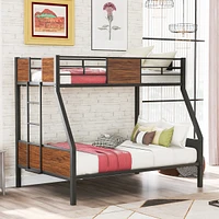 Streamdale Furniture Twin-Over-Full Bunk Bed Modern Style Steel Frame Bunk Bed With Safety Rail, Built-In Ladder