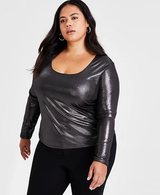 Bar Iii Trendy Plus Scoop-Neck Jersey Shine Top, Created for Macy's