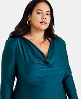 Bar Iii Trendy Plus Size Long-Sleeve Cowlneck Top, Created for Macy's