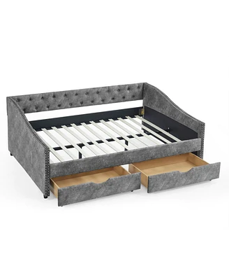 Simplie Fun Upholstered Daybed with Drawers and Tufted Sofa Bed