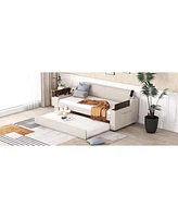 Streamdale Furniture Twin Size Upholstery Daybed With Storage Arms, Trundle And Usb Design