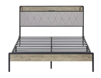 Bed Frame With Charging Station Queen Size, Grey, 87.8" L X 61.8" W X 39.2" H