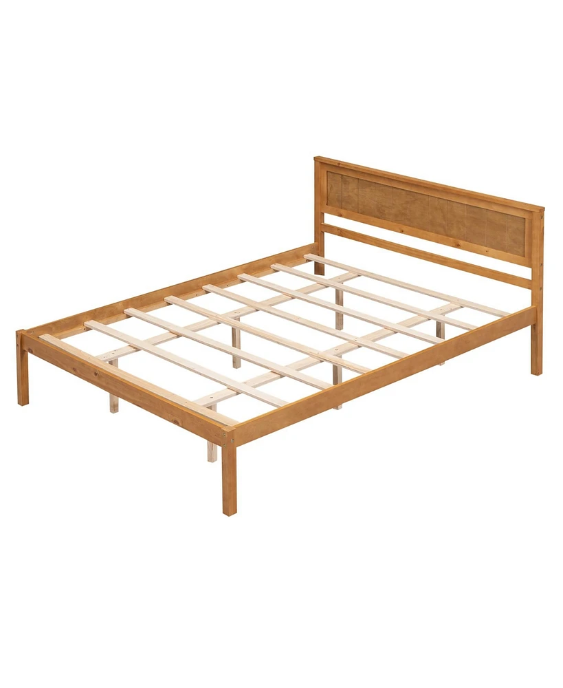 Simplie Fun Platform Bed Frame With Headboard, Wood Slat Support, No Box Spring Needed, Queen, Oak