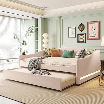 Teddy Fleece Full Upholstered Daybed With Light And Trundle