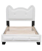 Twin Size Upholstered Platform Bed With Carton Ears Shaped Headboard