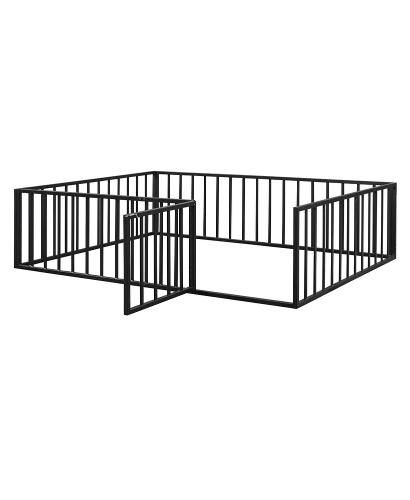 Streamdale Furniture Queen Size Metal Floor Bed Frame With Fence And Door