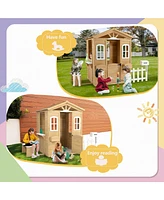 Streamdale Furniture Outdoor Firwood Playhouse with Door, Windows, and Serving Stations for Kids