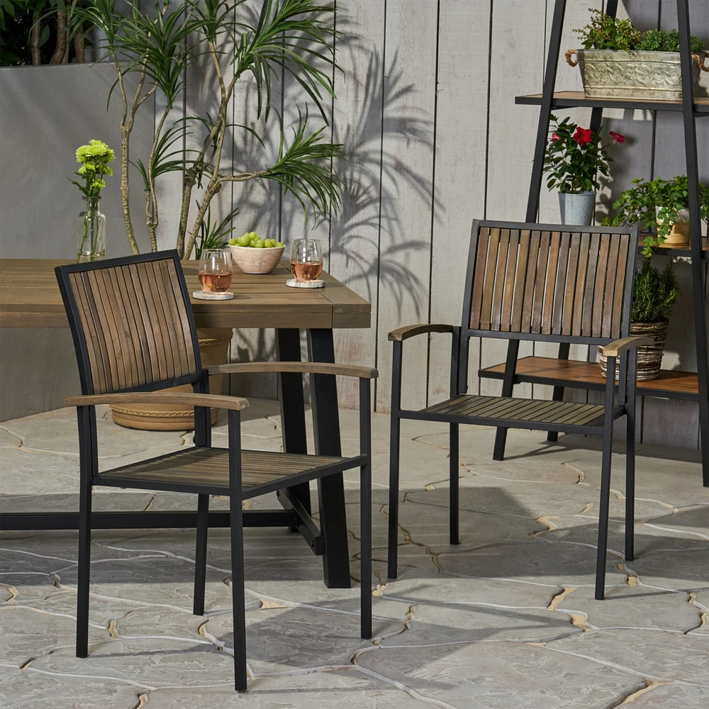 Modern Industrial Acacia Wood Dining Chairs (Set of 2)