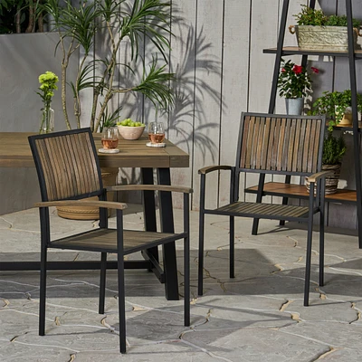 Modern Industrial Acacia Wood Dining Chairs (Set of 2)
