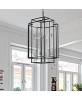Adjustable Black Geometric Foyer Pendant Light with Chromed Base