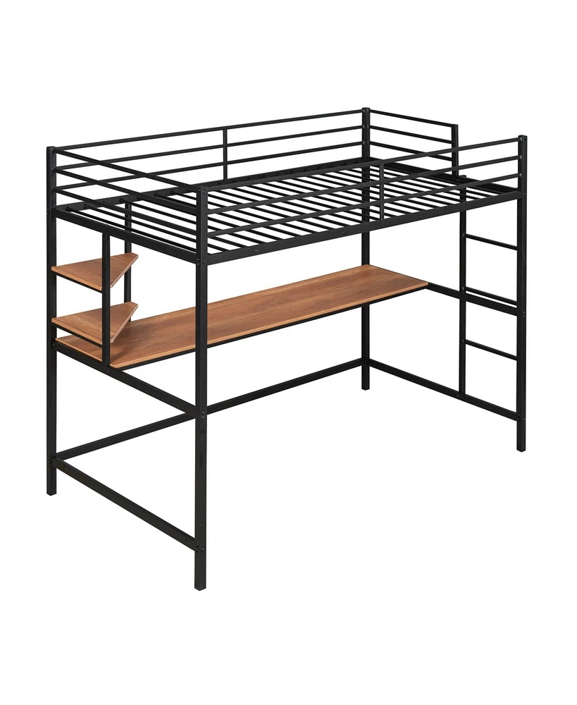 Simplie Fun Twin Metal Loft Bed With Desk And Shelf