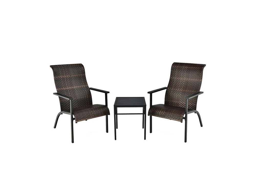 Slickblue 3 Pieces Patio Rattan Bistro Set with High Backrest and Armrest