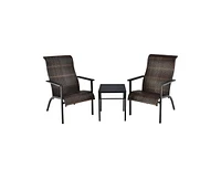 Slickblue 3 Pieces Patio Rattan Bistro Set with High Backrest and Armrest