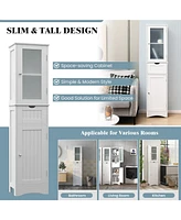 Slickblue Tall Floor Storage Cabinet with 2 Doors and 1 Drawer for Bathroom