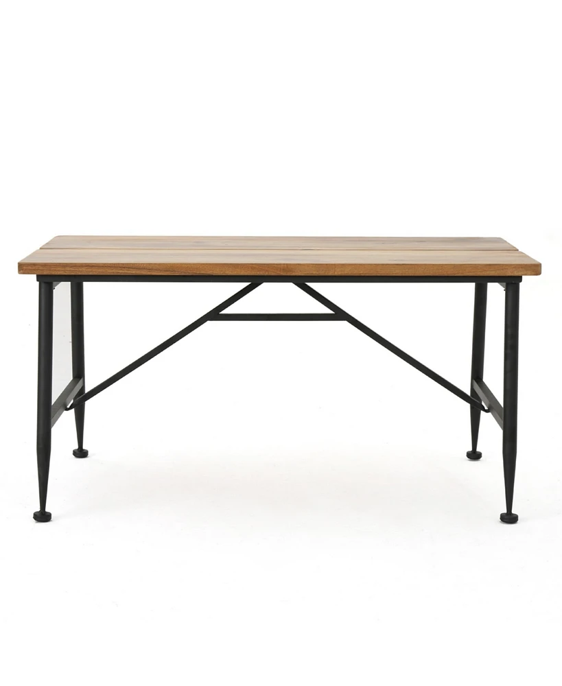 Simplie Fun Industrial-Chic Acacia Wood Patio Coffee Table with Weather-Resistant Iron Frame