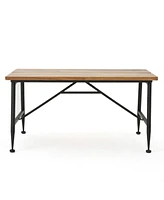 Simplie Fun Industrial-Chic Acacia Wood Patio Coffee Table with Weather-Resistant Iron Frame