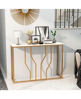 Slickblue 44 Inch Modern White Entryway Table with Faux Marble Tabletop-White