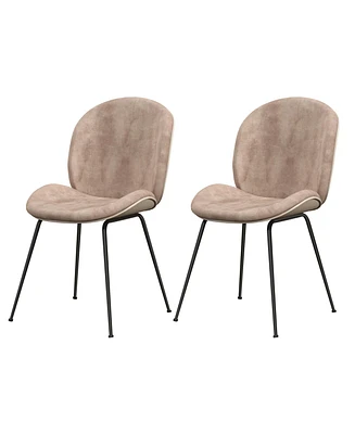 Slickblue Set of 2 Armless Dining Chairs with Metal Base and Padded Seat-Coffee