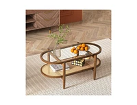 Slickblue 2-Tier Coffee Table with Tempered Glass Tabletop and Acacia Wood Frame