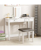 Slickblue Faux Leather Vanity Stool Chair Set of 2 for Makeup Room and Living Room-Grey and White
