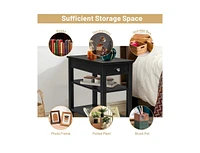 Slickblue Side End Table with Drawer and 2-Tier Open Storage Shelves for Space Saving