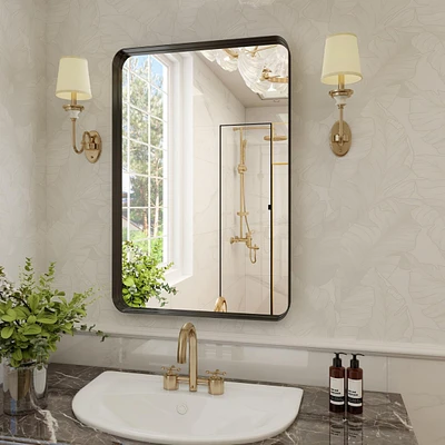 Homlux 30"x40" Black Deep Frame Bathroom Mirror with Modern Rounded Corners, Horizontal or Vertical Hang