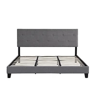 Upholstered King Platform Bed, Tufted Headboard, Easy Assembly, Gray