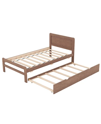 Streamdale Furniture Modern Design Wooden Twin Size Platform Bed Frame With Trundle For Walnut Color