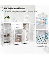 Slickblue Sideboard Buffet Server Storage Cabinet with 2 Drawers and Glass Doors