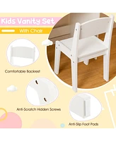 Slickblue Kids Vanity Table and Chair Set with Shelves Drawer and Cabinet