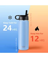 Slickblue 22 Oz Double-walled Insulated Stainless Steel Water Bottle with 2 Lids and Straw